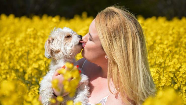 donna con il suo cane in braccio 